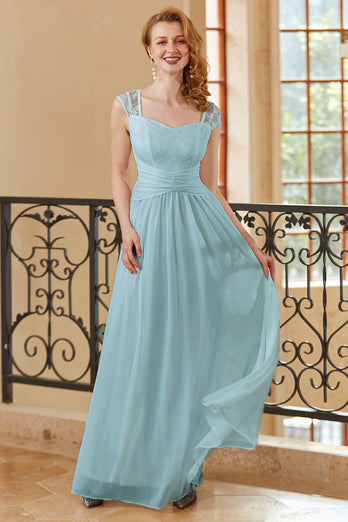 A Line Sweetheart Sky Blue Abito Lungo in Pizzo