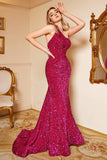 Mermaid One Shoulder Fucsia Sequins Plus Size Prom Dress con Sweep Train