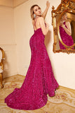 Mermaid One Shoulder Fucsia Sequins Plus Size Prom Dress con Sweep Train