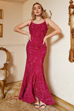 Hot Pink Sequin Mermaid Plus Size Prom Dress con Lac-up Back