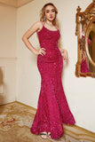 Hot Pink Sequin Mermaid Plus Size Prom Dress con Lac-up Back