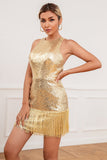 Paillettes Fringes Golden Cocktail Dress