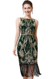 Sparkly verde scuro paillettes 1920s Gatsby Dress con frange