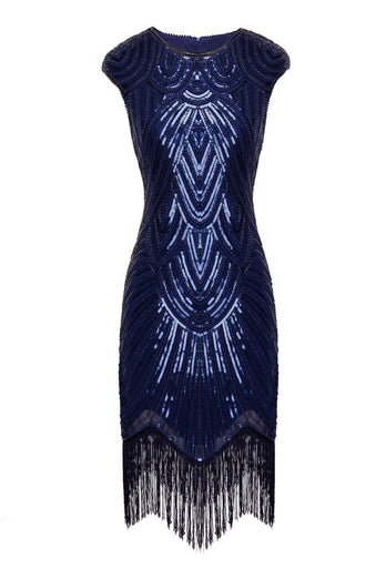 Champagne paillettes scintillanti gatsby abito anni '20 con nappa
