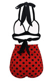 Polka Dot Pleated Halter Bikini