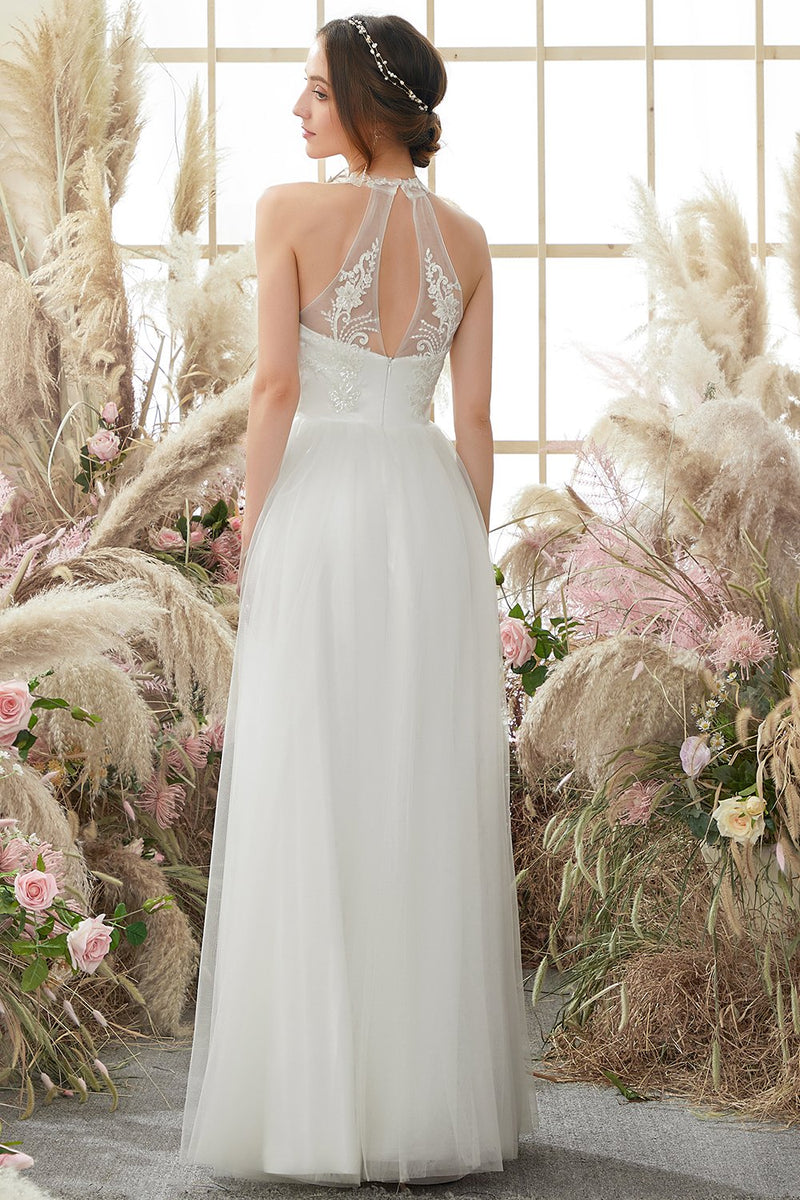 Carica l&#39;immagine nel visualizzatore di Gallery, Abito da sposa bianco halter collo