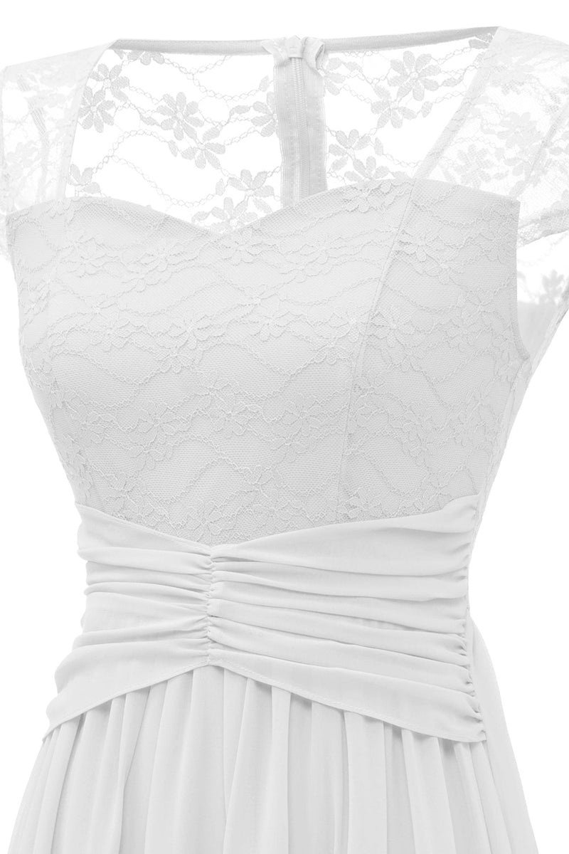 Carica l&#39;immagine nel visualizzatore di Gallery, Elegante abito bianco in pizzo lungo con maniche a cappuccio