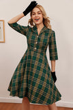 Abito a maniche verde Plaid 3/4