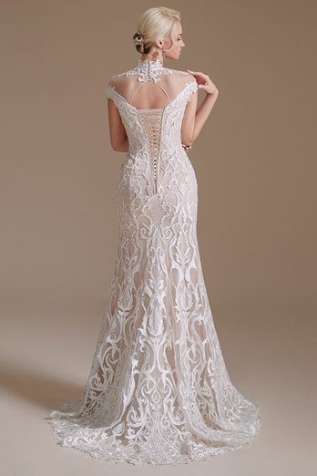 Sirena Pizzo Bianco Open Back Abito da sposa