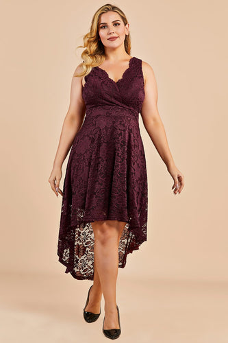 Abito high low Burgundy Lace Plus Size