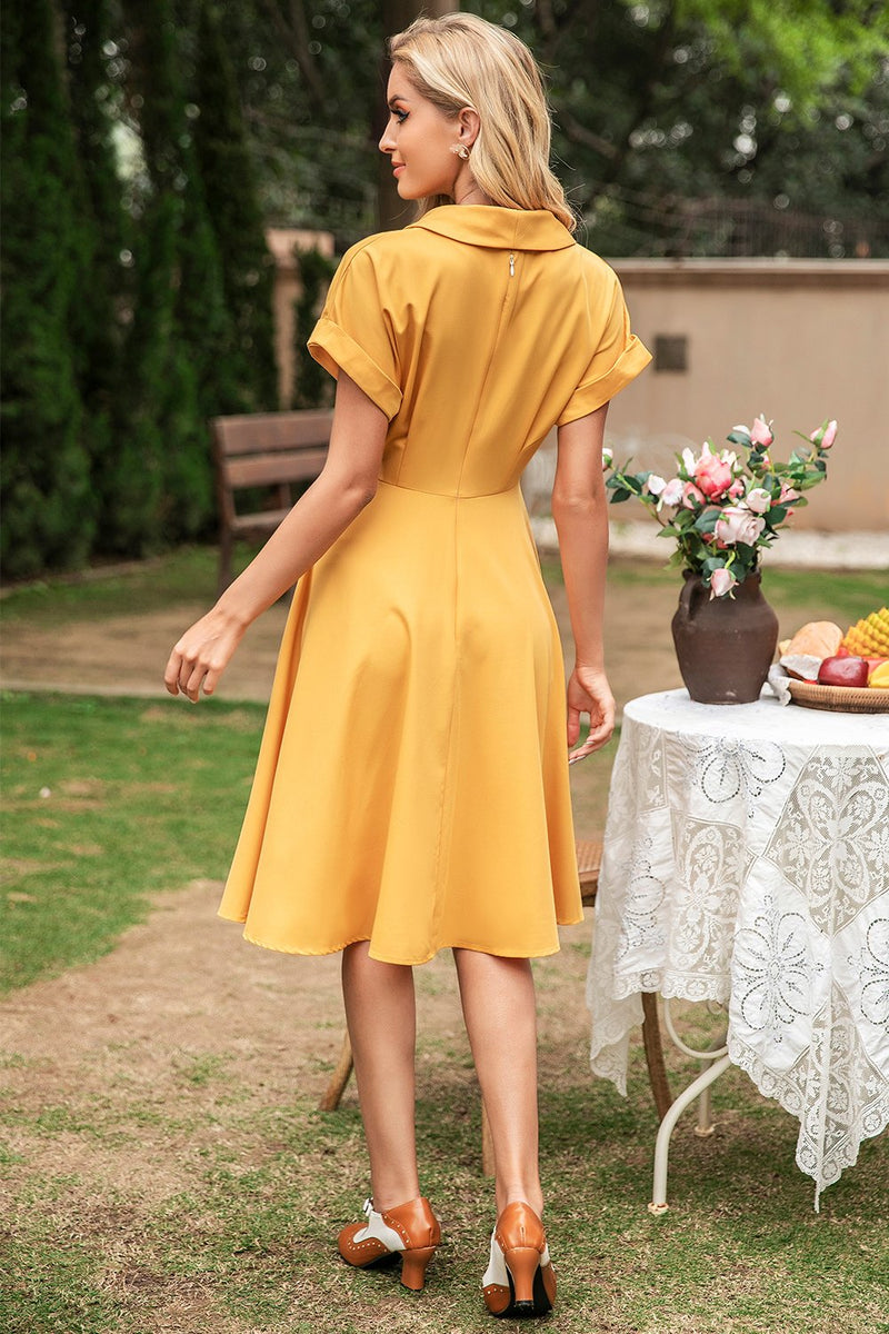 Carica l&#39;immagine nel visualizzatore di Gallery, Abito vintage giallo elegante con scollo a V