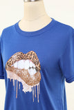T-shirt Royal Blue Round Neck stampata lips
