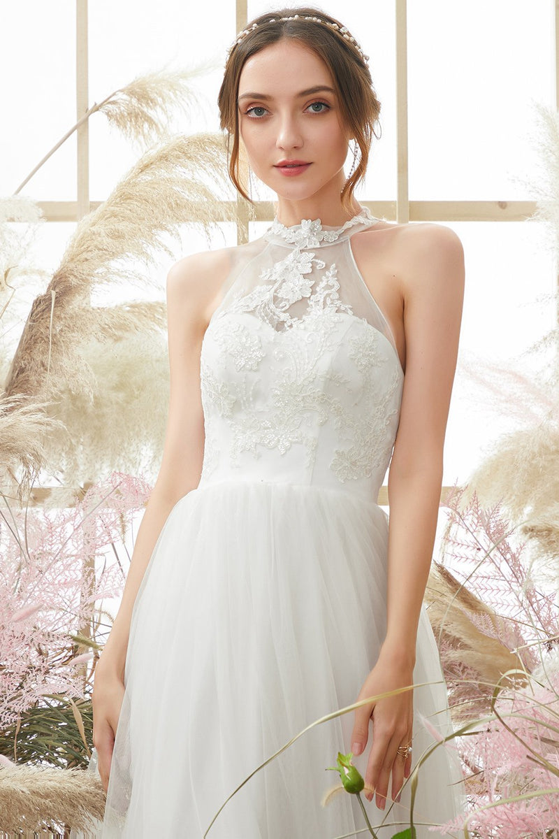 Carica l&#39;immagine nel visualizzatore di Gallery, Abito da sposa bianco halter collo
