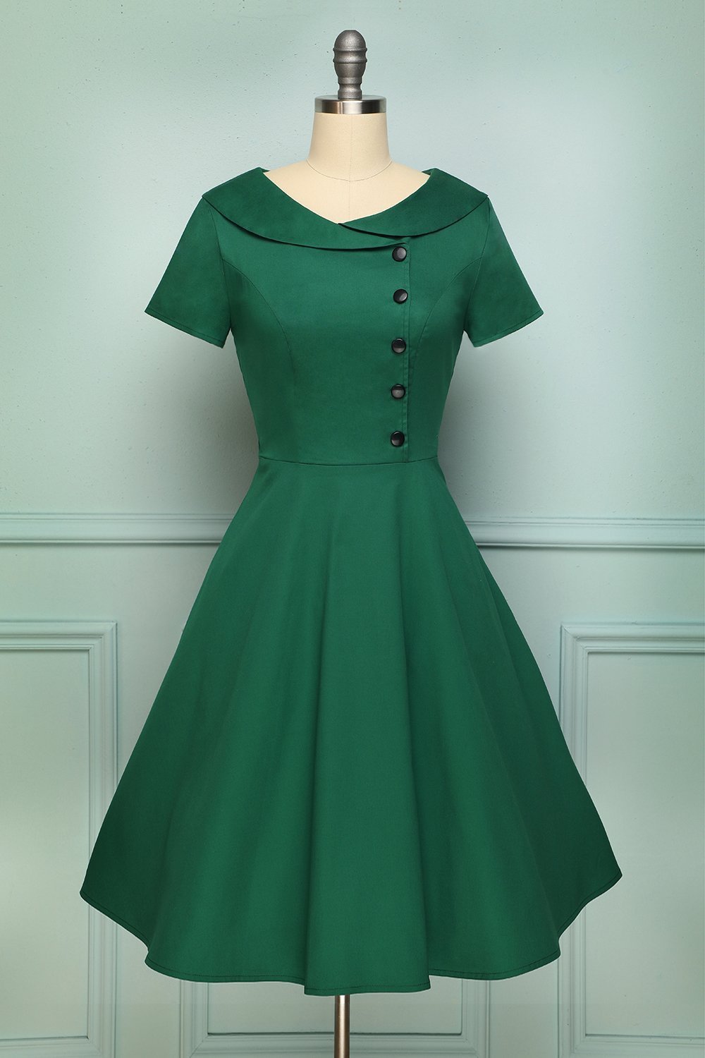 Green Button Dress - ZAPAKA