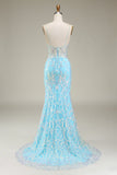 Abito da ballo a sirena scintillante con spalline sottili blu