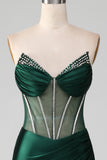 Verde scuro con scollo a V senza spalline Corsetto Sirena plissettato Prom Dress