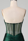 Verde scuro con scollo a V senza spalline Corsetto Sirena plissettato Prom Dress