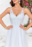 Avorio V-Neck Tulle Sweep Train A Line Abito da sposa con pizzo