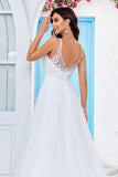 Avorio V-Neck Tulle Sweep Train A Line Abito da sposa con pizzo