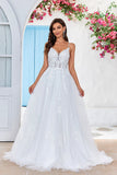 Avorio Criss-Cross Straps Back A-Line Tulle Abito da sposa