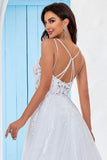 Avorio Criss-Cross Straps Back A-Line Tulle Abito da sposa