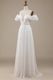 Avorio freddezza Boho increspato abito da sposa