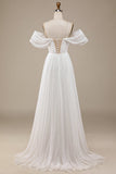 Avorio freddezza Boho increspato abito da sposa