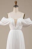 Avorio freddezza Boho increspato abito da sposa