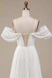 Avorio freddezza Boho increspato abito da sposa